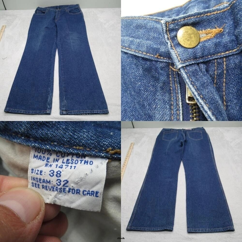 VTG Diamond Double U Jean Men 35x31 Dark‎ Denim Relaxed Wide Straight 60s RARE